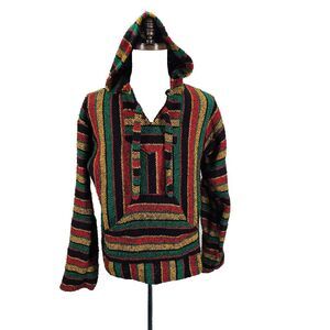 Baja Sweater Hoodie Sweatshirt Men's Pullover Stripe Mexico Hippie Large EUC‎